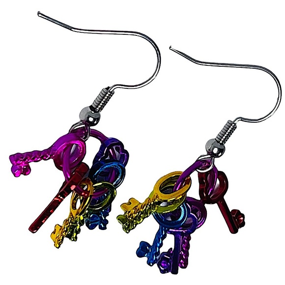 Rainbow metallic bright mini key dangle charm earrings NEW - Picture 5 of 11